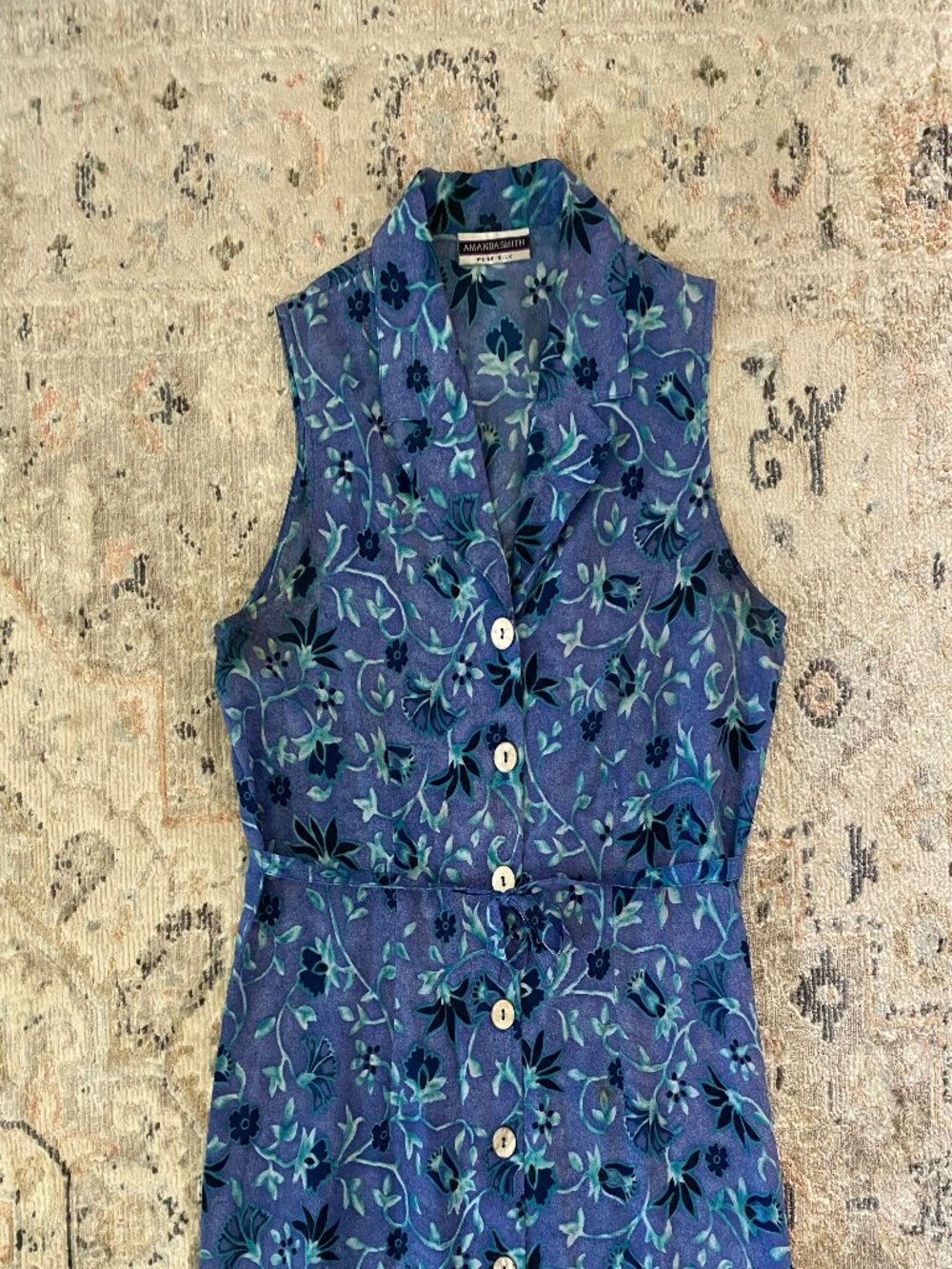 Amanda Smith silk blue floral mini shirt dress